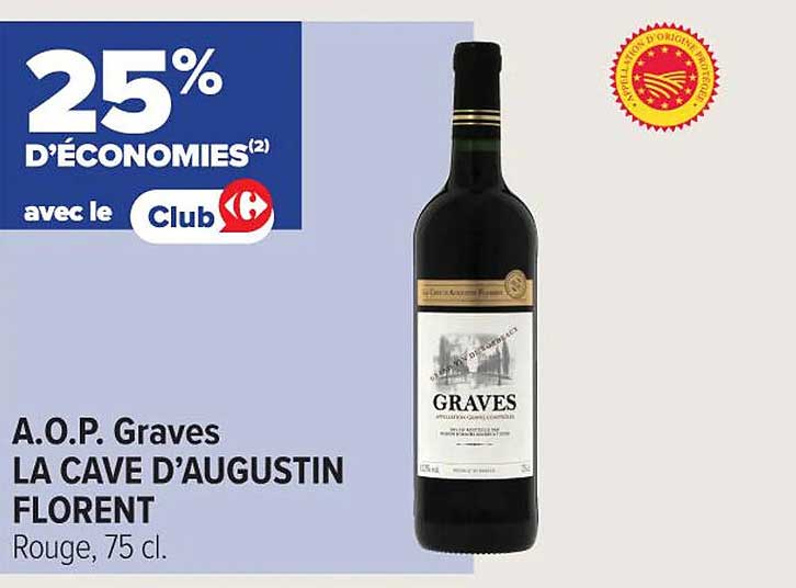 A.O.P. Graves LA CAVE D'AUGUSTIN FLORENT Rouge, 75 cl.