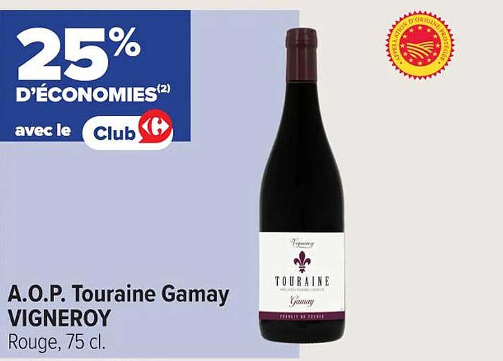 A.O.P. Touraine Gamay Vigneroy Rouge, 75 cl.