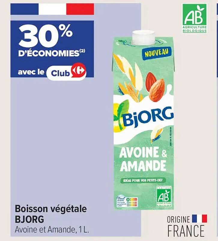 Boisson végétale BJORG Avoine et Amande, 1 L