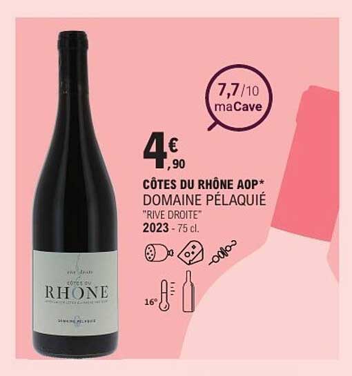 CÔTES DU RHÔNE AOP* DOMAINE PÉLAQUIÉ "RIVE DROITE" 2023 - 75 cl