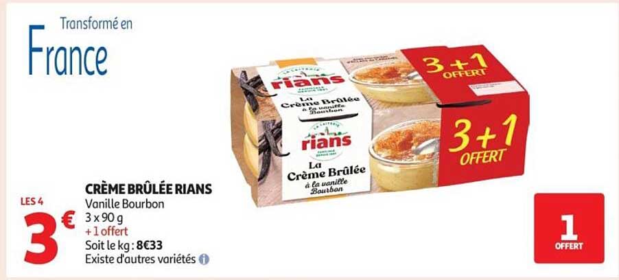 CRÈME BRÛLÉE RIANS Vanille Bourbon 3 x 90 g + 1 offert