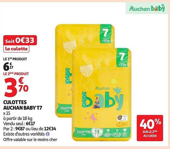 CULOTTES AUCHAN BABY T7 x 15