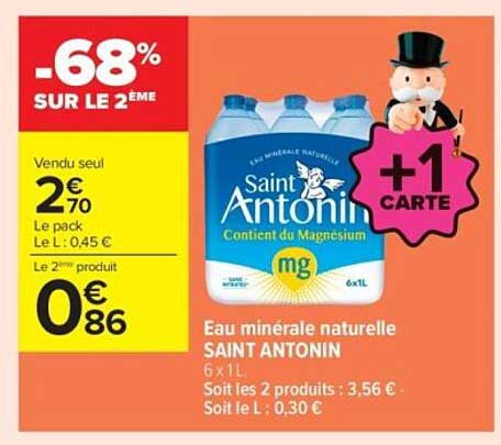 Eau minérale naturelle SAINT ANTONIN 6 x 1L