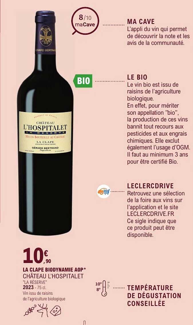 LA CLAPE BIODYNAMIE AOP* CHÂTEAU L'HOSPITALLET "LA RÉSERVE" 2023