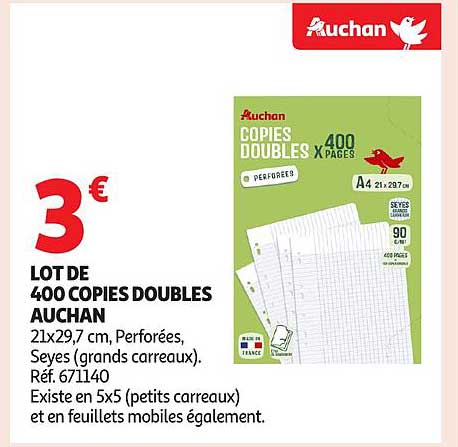 LOT DE 400 COPIES DOUBLES AUCHAN