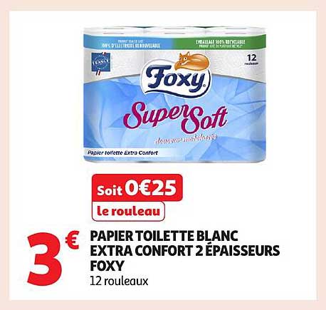 PAPIER TOILETTE BLANC EXTRA CONFORT 2 ÉPAISSEURS FOXY