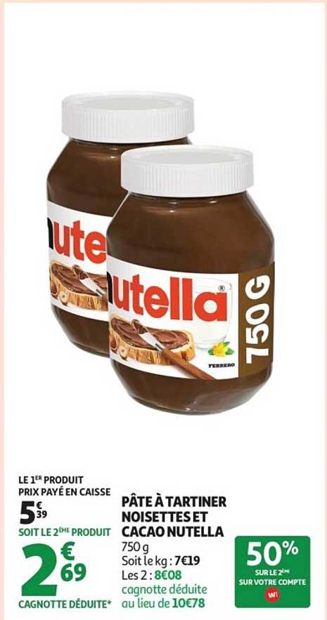 PÂTE À TARTINER NOISETTES ET CACAO NUTELLA 750 G