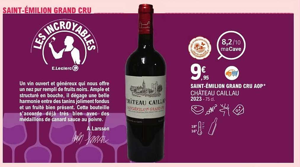SAINT-ÉMILION GRAND CR AOP* CHÂTEAU CAILLAU 2023 - 75 cl