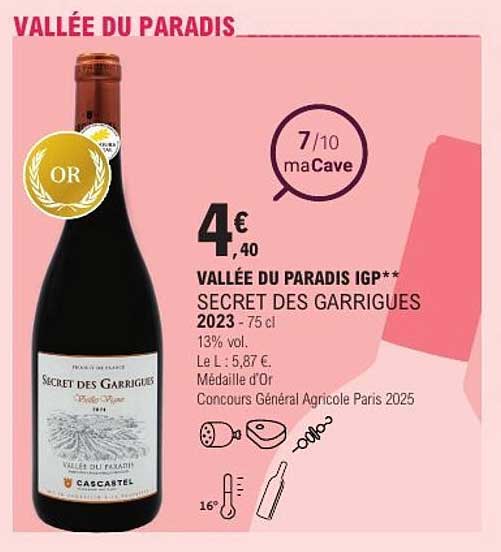 VALLÉE DU PARADIS IGP** SECRET DES GARRIGUES 2023 - 75 cl