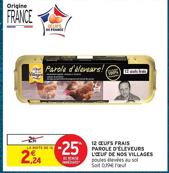 12 OEUFS FRAIS PAROLE D'ÉLEVEURS L'ŒUF DE NOS VILLAGES