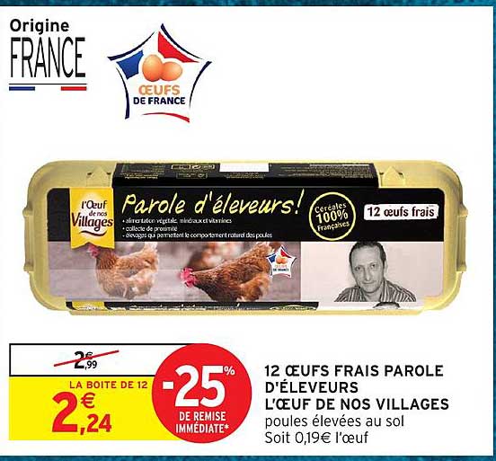 12 OEUFS FRAIS PAROLE D'ELEVEURS L'ŒUF DE NOS VILLAGES