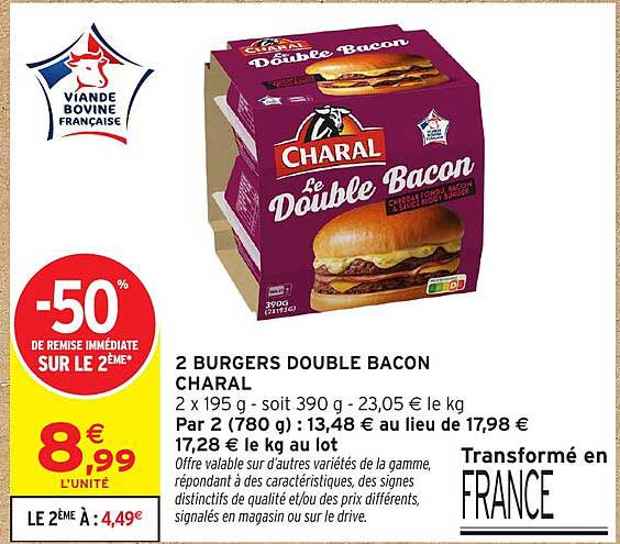 2 BURGERS DOUBLE BACON CHARAL