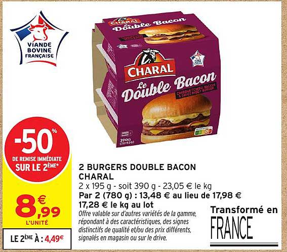 2 BURGERS DOUBLE BACON CHARAL