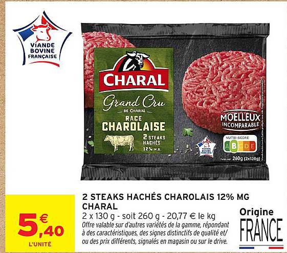 2 STEAKS HACHÉS CHAROLAIS 12% MG CHARAL