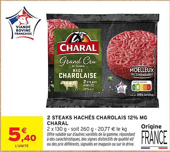 2 STEAKS HACHÉS CHAROLAIS 12% MG CHARAL
