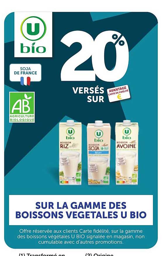 20% versés sur la gamme des boissons végétales U Bio