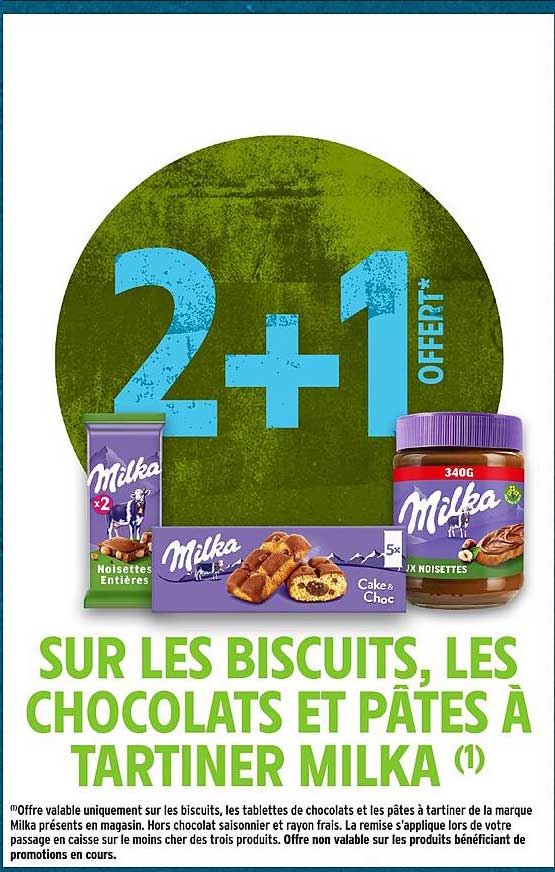 2+1 OFFERT* SUR LES BISCUITS, LES CHOCOLATS ET PÂTES À TARTINER MILKA (1)