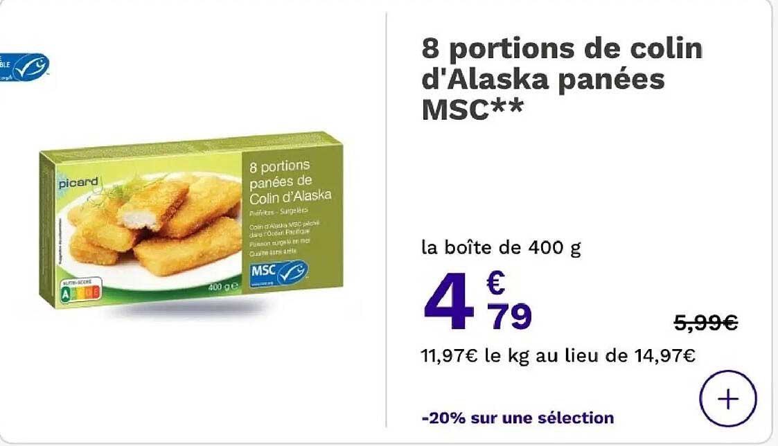 8 portions de colin d'Alaska panées MSC**