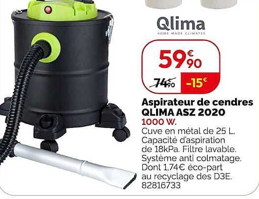 Aspirateur de cendres QLIMA ASZ 2020 1000 W