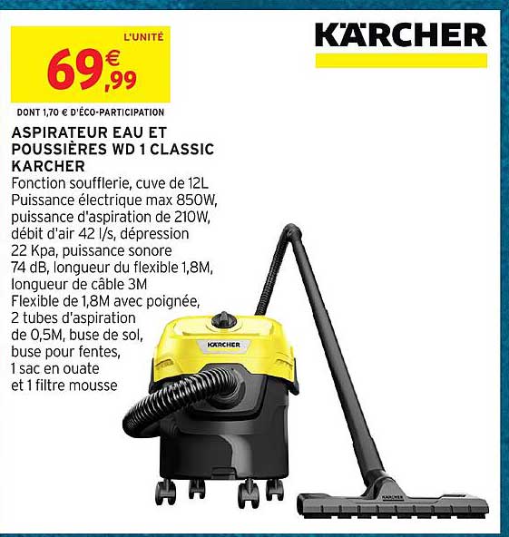 ASPIRATEUR EAU ET POUSSIERES WD 1 CLASSIC KARCHER