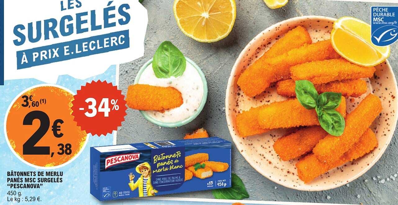 BÂTONNETS DE MERLU PANÉS MSC SURGELÉS “PESCANOVA”