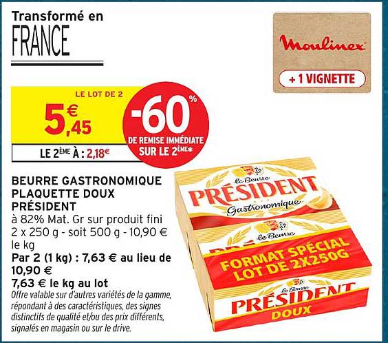 BEURRE GASTRONOMIQUE PLAQUETTE DOUX PRÉSIDENT