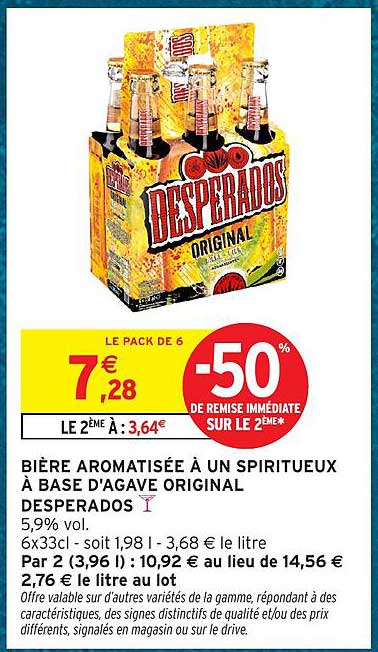 BIÈRE AROMATISÉE À UN SPIRITEUX À BASE D'AGAVE ORIGINAL DESPERADOS