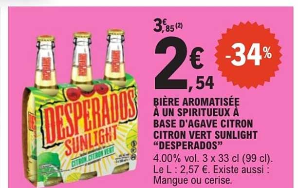 BIÈRE AROMATISÉE À UN SPIRITUEUX À BASE D'AGAVE CITRON CITRON VERT SUNLIGHT “DESPERADOS”