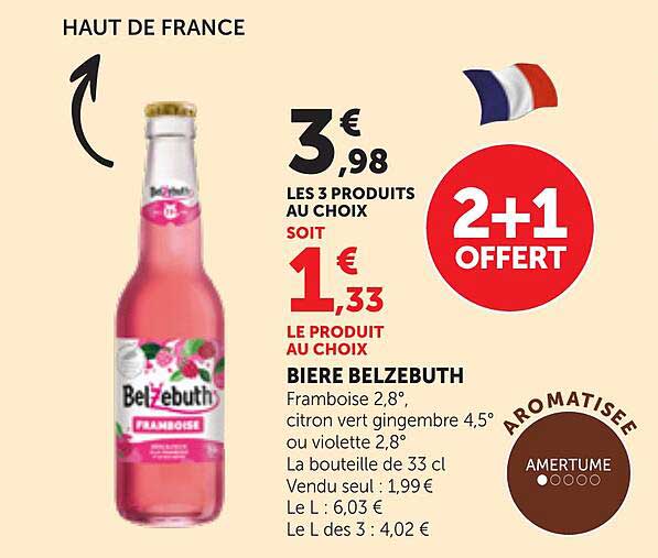 BIERE BELZEBUTH Framboise 2,8°, citron vert gingembre 4,5° ou violette 2,8°
