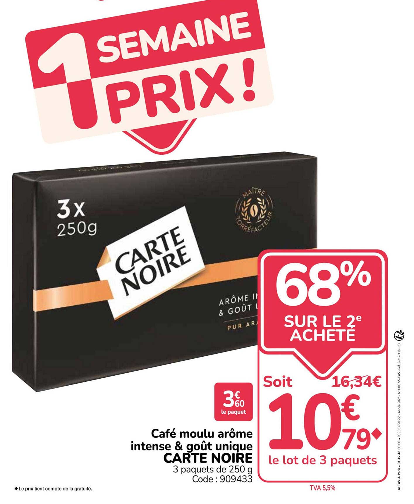 Café moulu arôme intense & goût unique CARTE NOIRE 3 paquets de 250 g