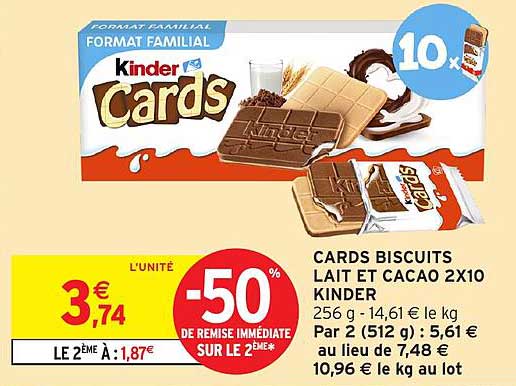 CARDS BISCUITS LAIT CACAO 2X10 KINDER