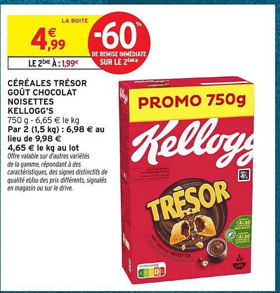 CÉRÉALES TRÉSOR GOÛT CHOCOLAT NOISETTES KELLOGG'S