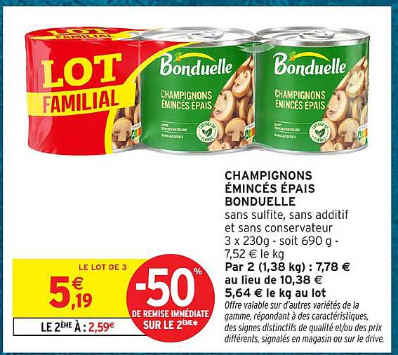 CHAMPIGNONS ÉMINCÉS ÉPAIS BONDUELLE sans sulfite, sans additif et sans conservateur