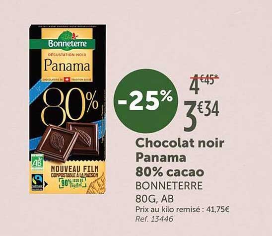 Chocolat noir Panama 80% cacao BONNETERRE 80G, AB