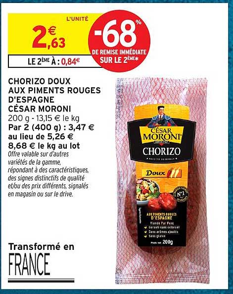 CHORIZO DOUX AUX PIMENTS ROUGES D'ESPAGNE CÉSAR MORONI