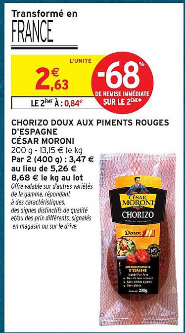 CHORIZO DOUX AUX PIMENTS ROUGES D'ESPAGNE CÉSAR MORONI