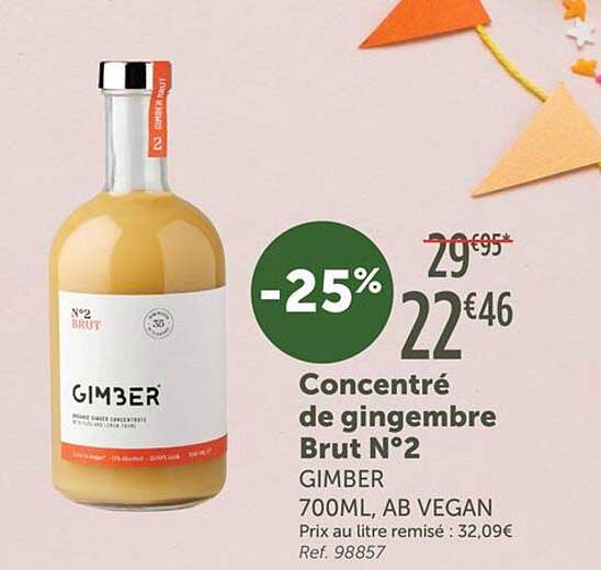 Concentré de gingembre Brut N°2 GIMBER 700ML, AB VEGAN