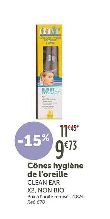 Cônes hygiène de l’oreille CLEAN EAR X2, NON BIO