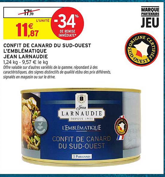 CONFIT DE CANARD DU SUD-OUEST L'EMBLÉMATIQUE JEAN LARNAUDIE