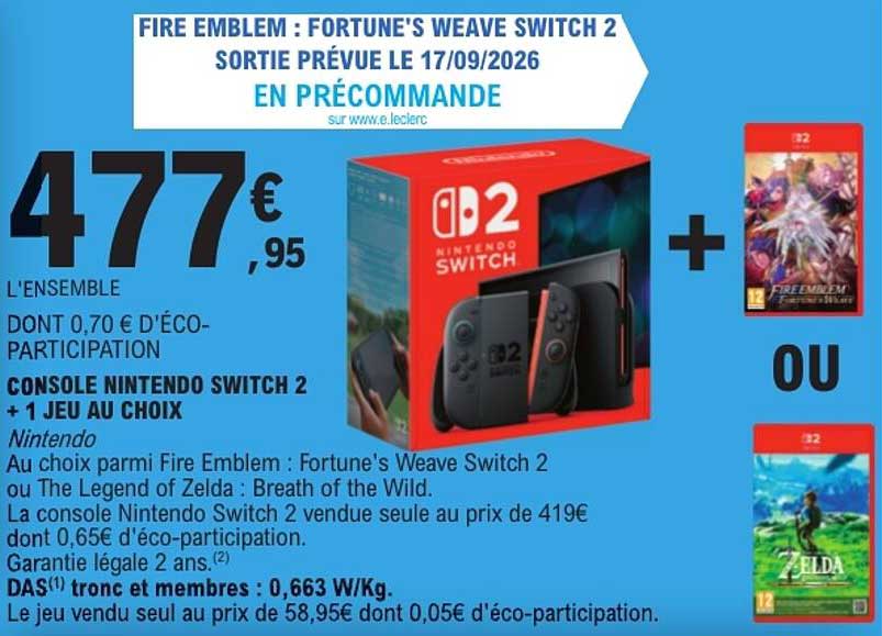 CONSOLE NINTENDO SWITCH 2 + 1 JEU AU CHOIX
