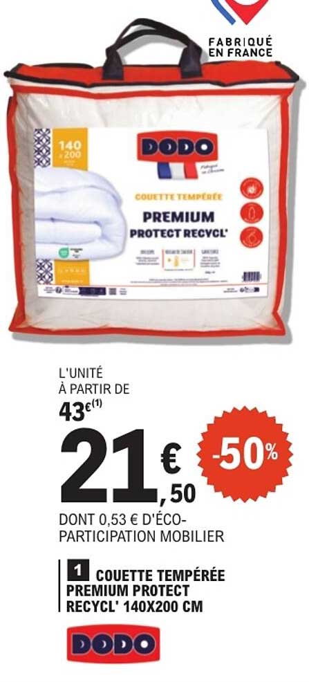 COUETTE TEMPÉRÉE PREMIUM PROTECT RECYCL' 140X200 CM