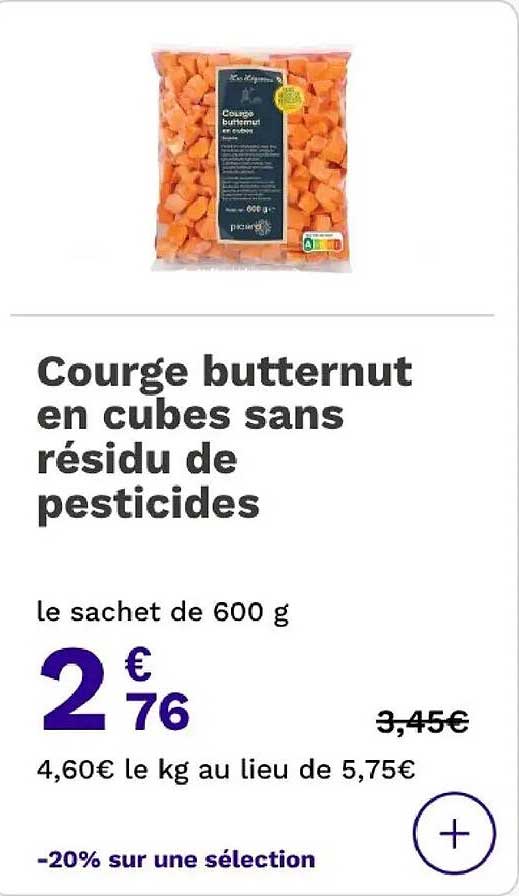 Courge butternut en cubes sans résidu de pesticides