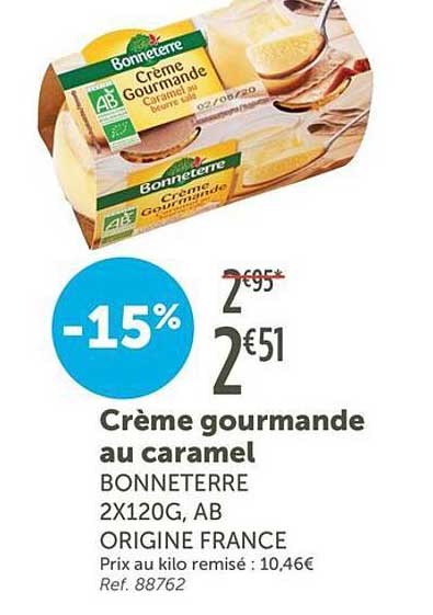 Crème gourmande au caramel BONNETERRE 2X120G, AB ORIGINE FRANCE