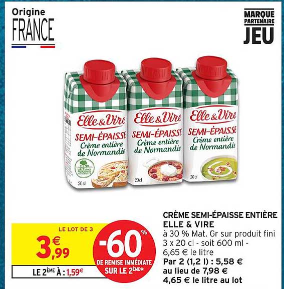 CRÈME SEMI-ÉPAISSE ENTIÈRE ELLE & VIRE