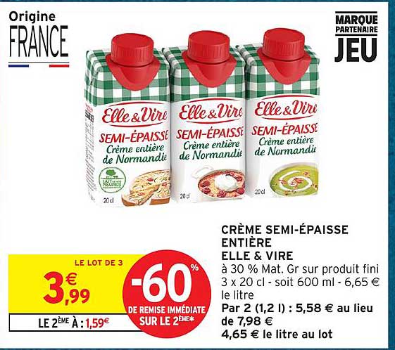 CRÈME SEMI-ÉPAISSE ENTIÈRE ELLE & VIRE