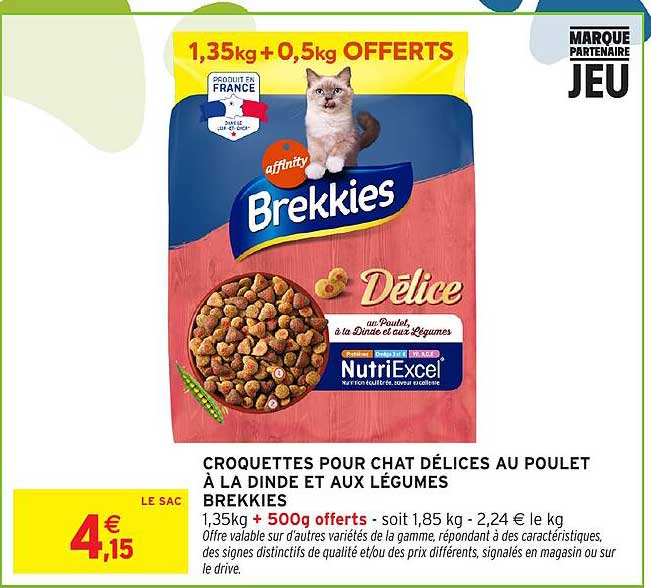 CROQUETTES POUR CHAT DÉLICES AU POULET À LA DINDE ET AUX LÉGUMES BREKKIES