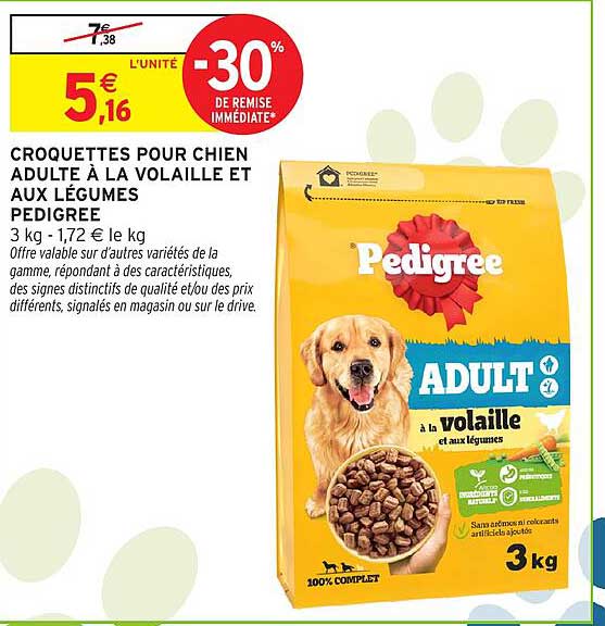 CROQUETTES POUR CHIEN ADULTE À LA VOLAILLE ET AUX LÉGUMES PEDIGREE
