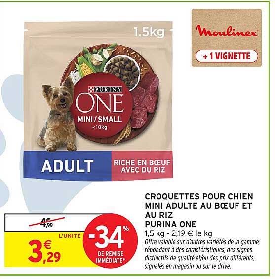 CROQUETTES POUR CHIEN MINI ADULTE AU BŒUF ET AU RIZ PURINA ONE