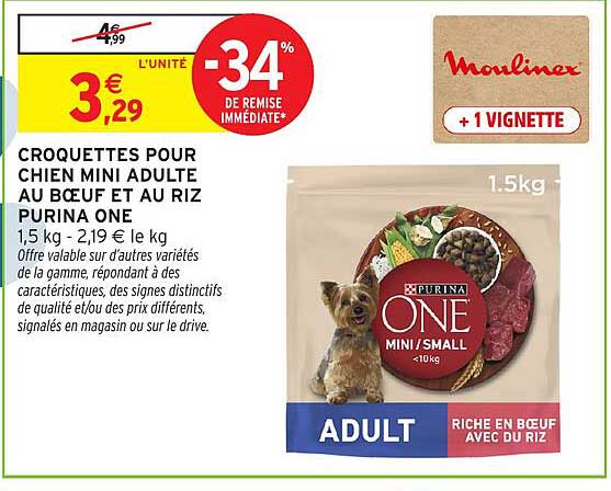 CROQUETTES POUR CHIEN MINI ADULTE AU BOEUF ET AU RIZ PURINA ONE