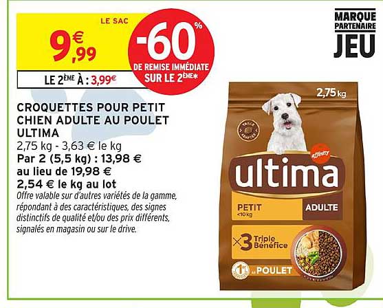 CROQUETTES POUR PETIT CHIEN ADULTE AU POULET ULTIMA